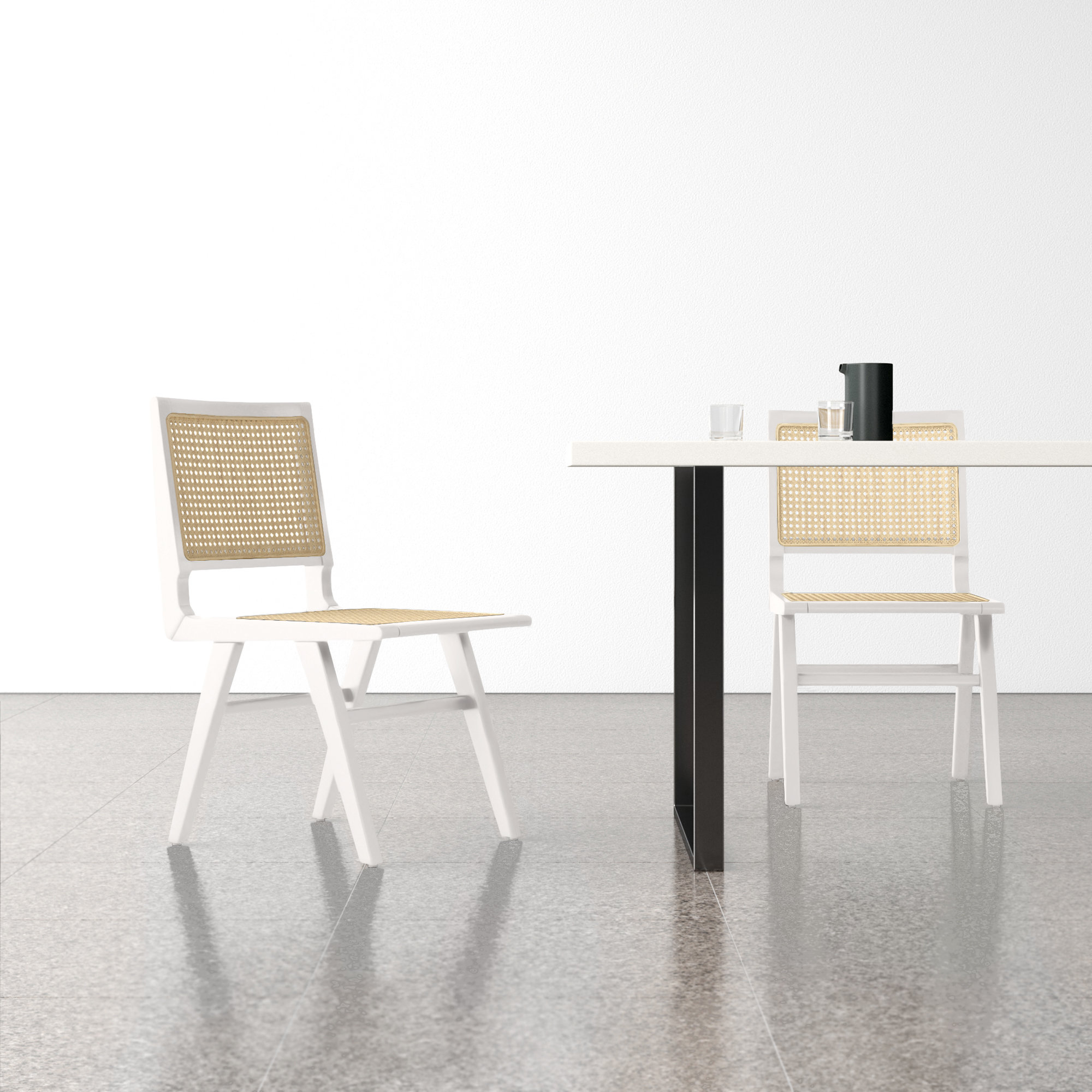 Atticus Cane Dining Chair, White/Natural