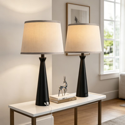 Ensemble de 2 lampes de table modernes avec contrôle tactile et deux ports USB - lampes de table de chevet à intensité variable à 3 voies pour la chambre à coucher et le salon, comprenant des ampoules DEL