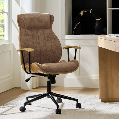 Oswina Gustavo Mid-Century Modern Curved Bentwood High Back Swivel Office Chair with Tilting