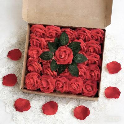 Fleurs artificielles de la Saint-Valentin 25 pièces avec de vraies roses en mousse avec des tiges pour les bouquets de mariage à bricoler Centres de douche nuptiaux Arrangements floraux Tables de fête Décorations pour la maison