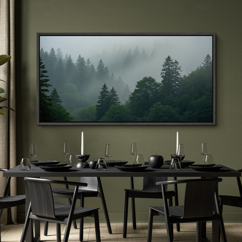 Art mural sur toile Foggy Evergreen Forest, Noir, H 30 po x l 60 po