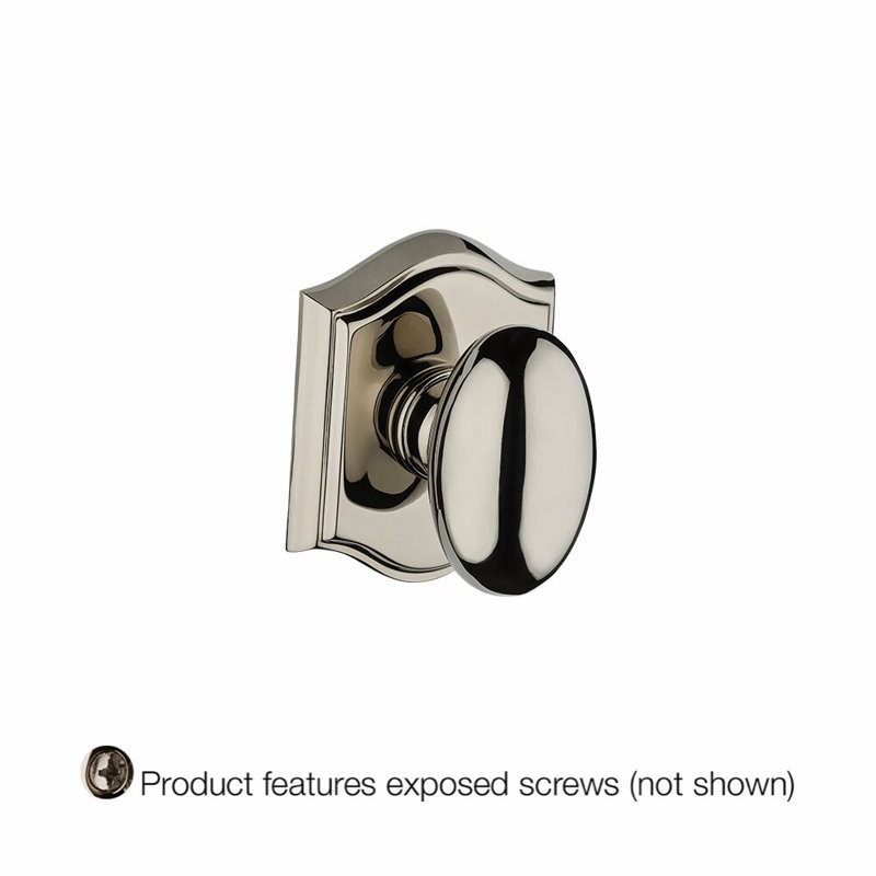 Ellipse Single Dummy Door Knob with Arch Rosette, Polished Nickel