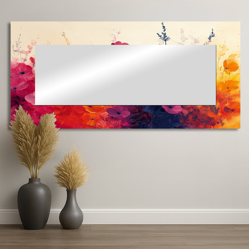 Garden Plants Symphony In Bright Splashes - Floral Decorative Mirror Wall Art - Printed On Metal, 28" x 60"