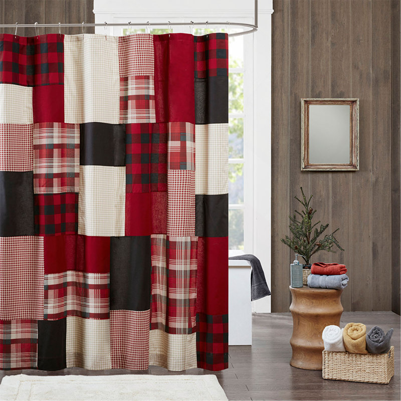 Rideau de douche 100% coton, Multicolore / rouge