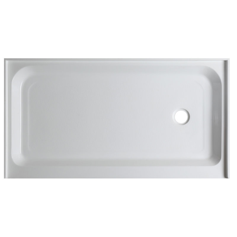 White Acrylic and Fiberglass Rectangular Shower Base with Right Drain