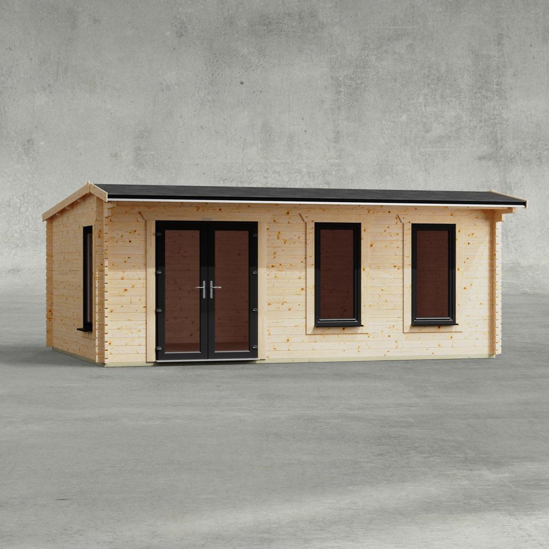 Powersheds 20 x 14ft Apex Log Cabin, Doors to the Left - 44mm