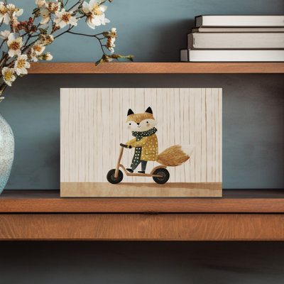 Cute Fox Scooter Ride Playful Whimsical Contemporary Fox Forest Wall Art Print 1 Piece Wrapped Canvas Wall Art