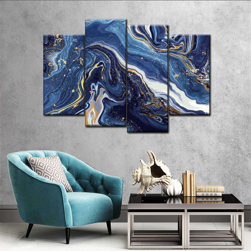 Suminagashi dynamique sur toile 4 pièces par Blair A, H 36 po x l 22 po