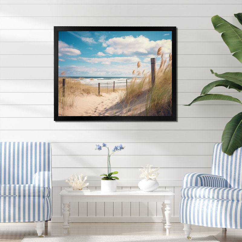 " Tranquility Path To Dune Beach II ", 16" H x 32" W x 1" D, Black Single Picture Framed