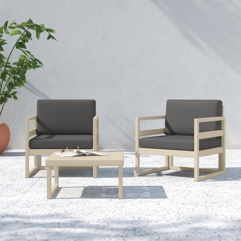 Kalani 2 - Person Patio Conversation Set with Sunbrella® Cushions, Taupe, Canvas Charcoal Sunbrella® Canvas