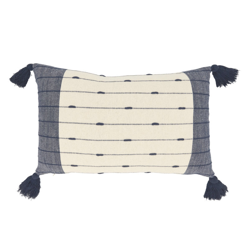 Lincoln Collection Cotton Reversible Throw Pillow, Polyester, 12"H x 20"W, Navy/Beige