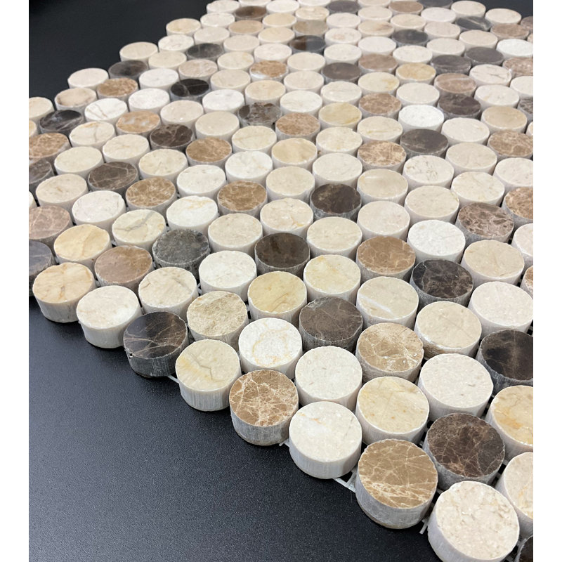 Carreau de mosaïque rond 0,75 "x 0,75", Crème Marfil / Empereur foncé / Empereur clair