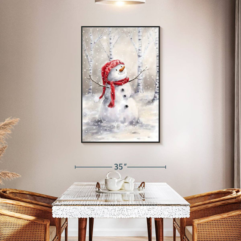 Bonhomme de neige en bois, 31 po x 46 po, Cadre flottant noir