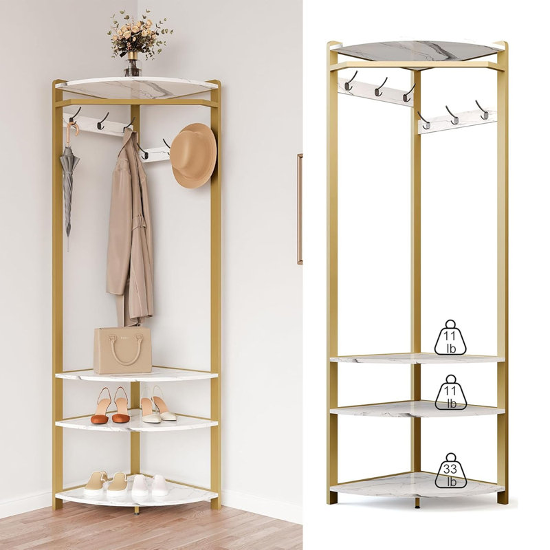 Semi-circular Corner Coat Rack Stand Hall Tree With 6 Hooks