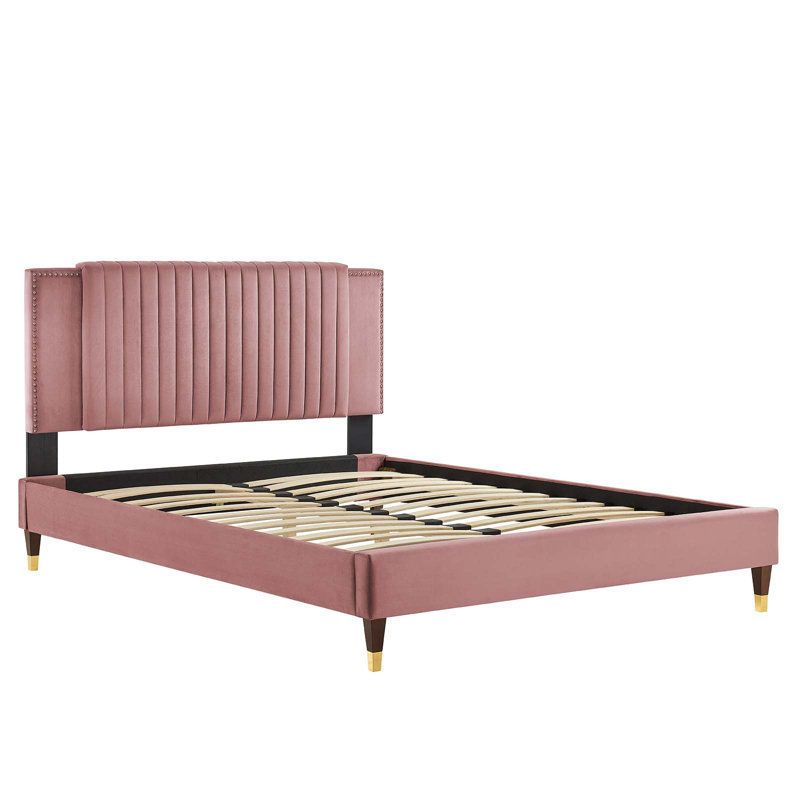 Lit plateforme performant en velours Zahra Channel par Modway, Double, Rose