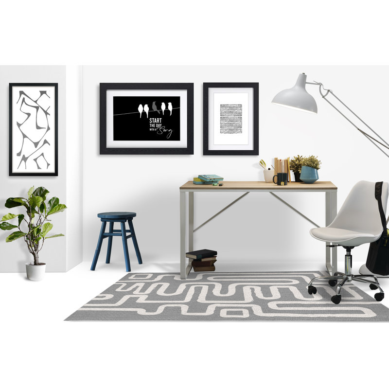 Chikka Rectangle Chair Mat with Hemmed Edges Edge for Firm Surfaces, 36" H x 60" W x 60" D, Grey/Beige