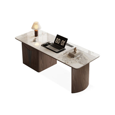 White+Brownness Rectangular Stone+Solid Wood desk