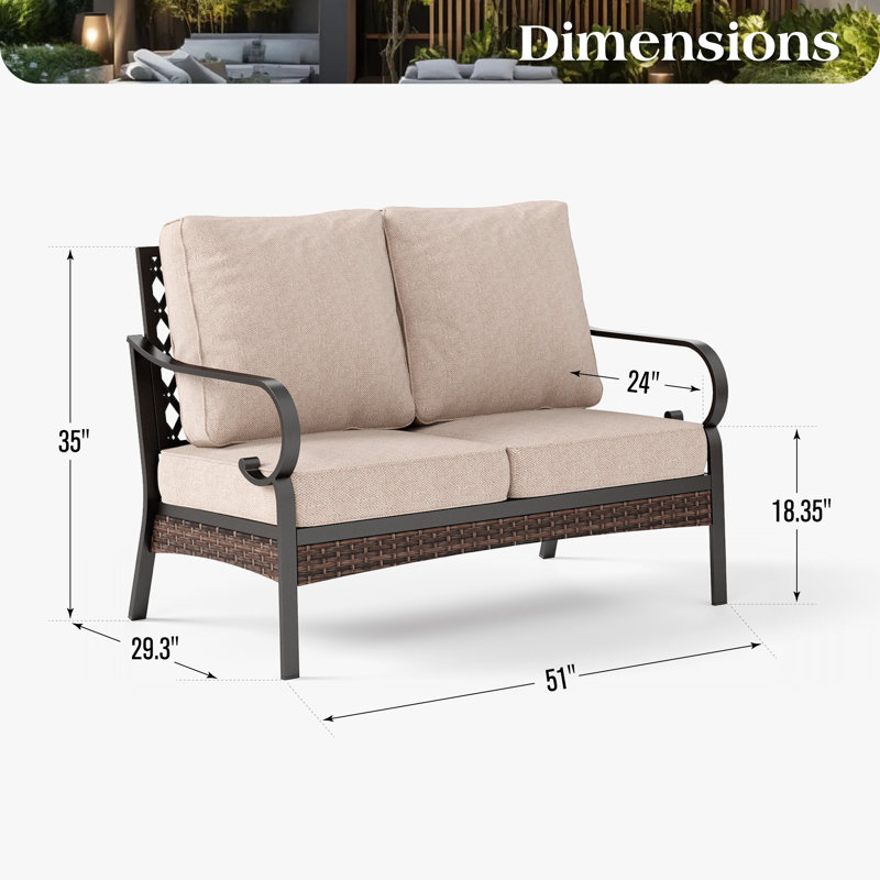 Causeuse d'extérieur 51 po avec coussins, Beige
