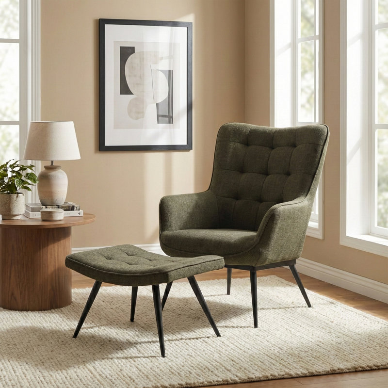 Jessamine Armchair with Footstool, Green
