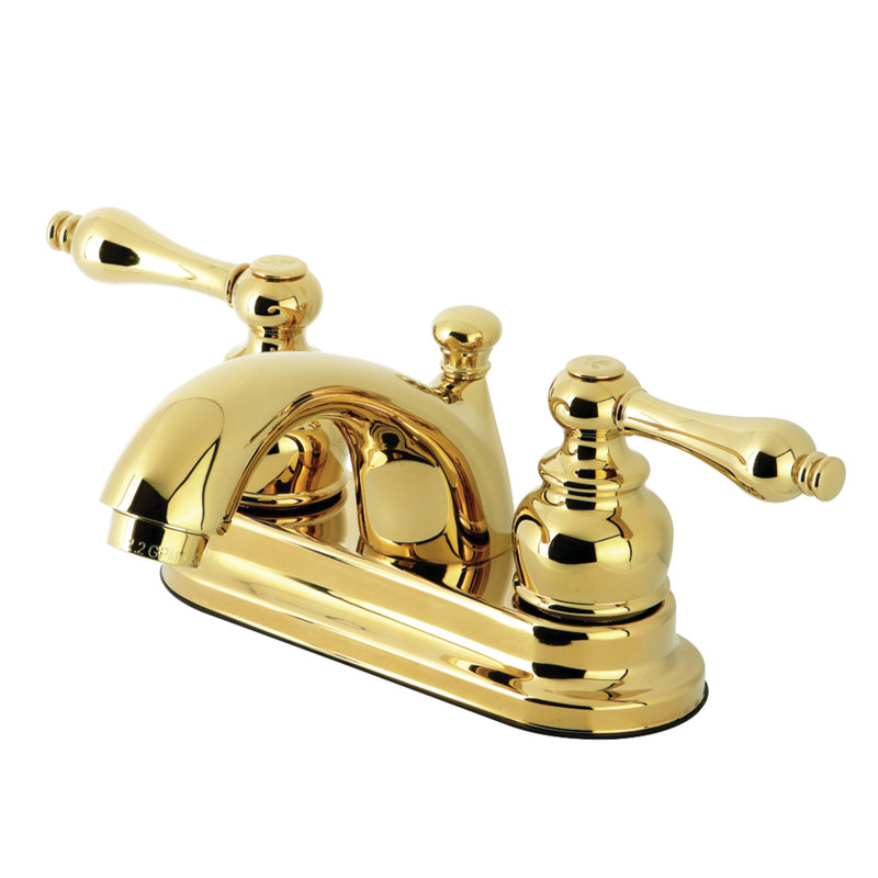 Vintage Centerset Bathroom Faucet with ABS Pop-Up Drain, Polished Brass