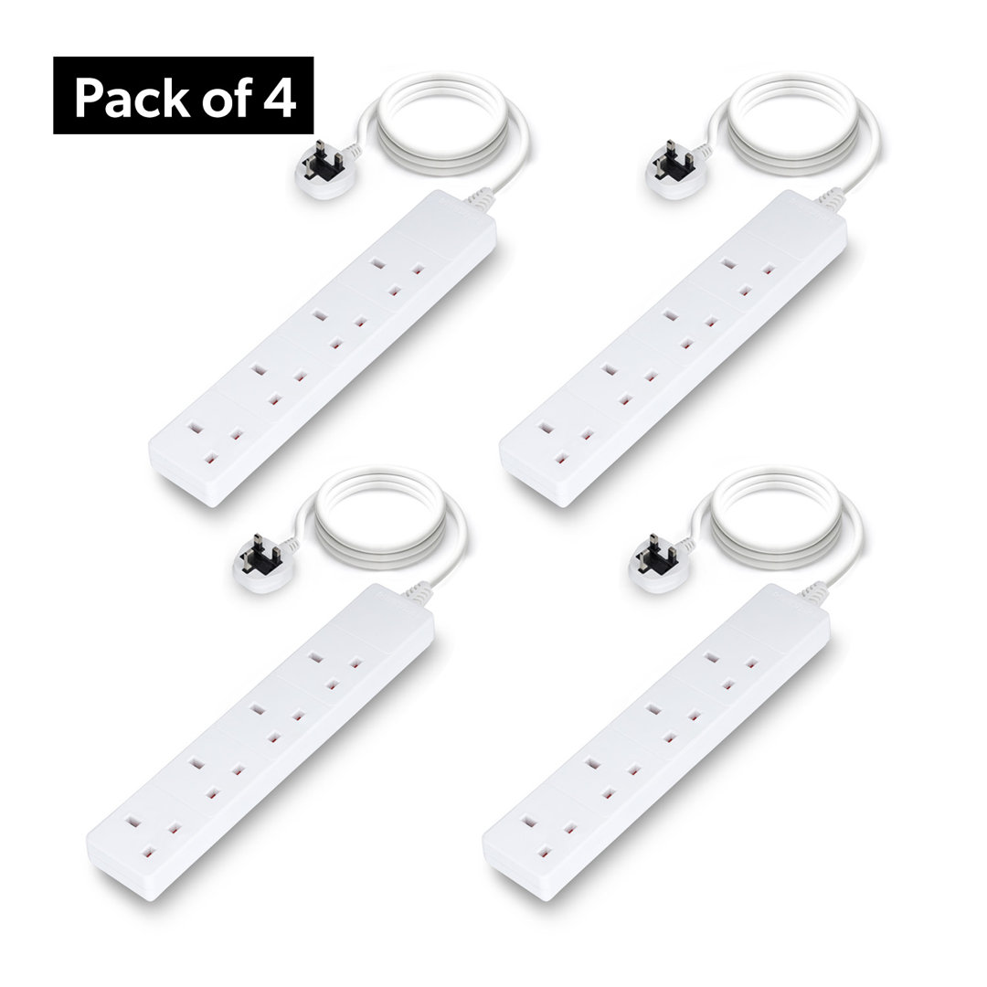 Geepas 4 Gang Extension Lead, 2M Cable Wall Mountable & Multi Socket Mains Strip Pack of 4 in White - Image 5