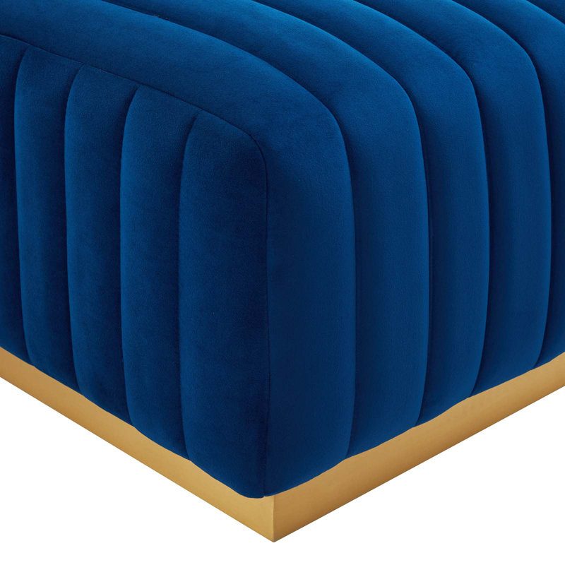 Conjure Channel Tufted Performance Velvet Ottoman, Gold, Navy Velvet