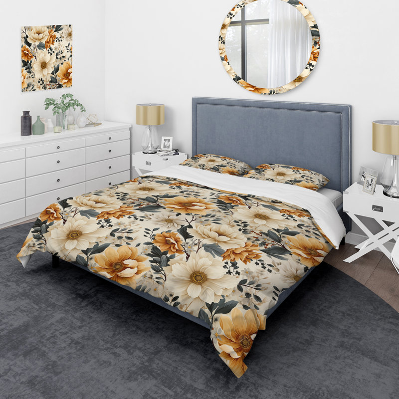 Ensemble de housse de couette Rustic Floral Warmth Brilliance I, Housse de couette pour très grand lit et 2 très