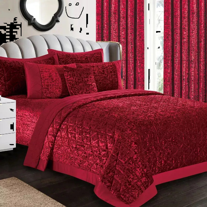 Polyester Bedspread with Pillow Shams Included, Super King Quilt + 2 Standard Shams, Red 1