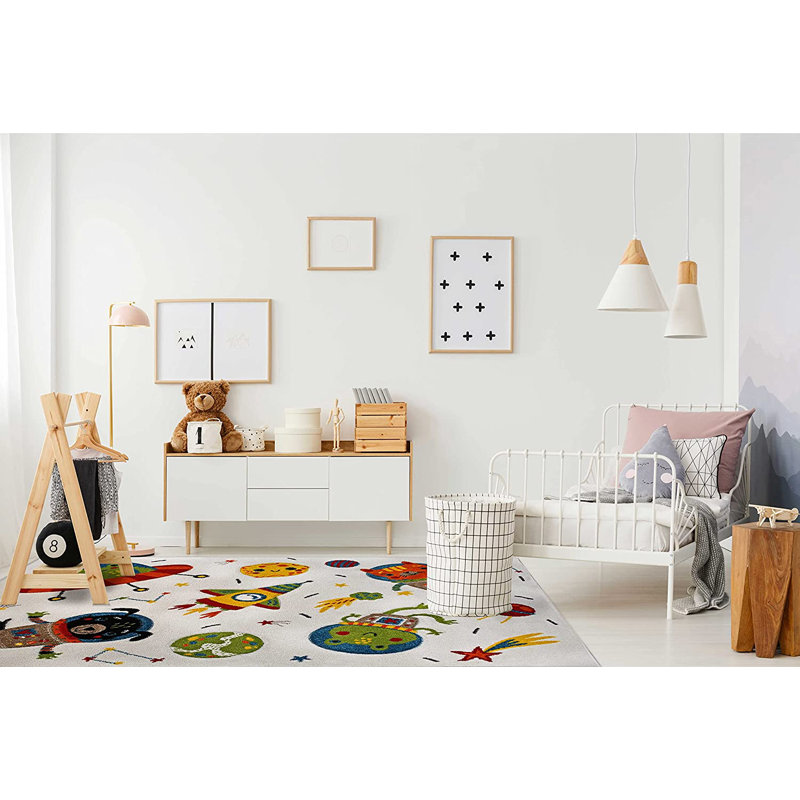Area Rug Kids Bedroom Animal Friends Outer Space Modern Decor Nursery Playroom Carpet Mat, Rectangle 3'11" x 5'3"