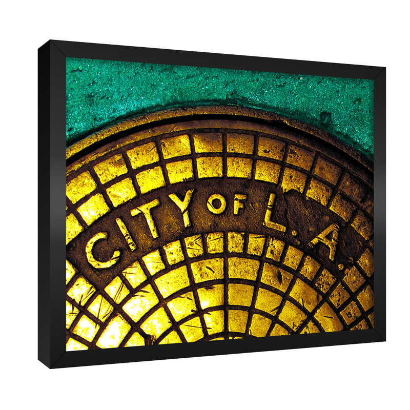 Los Angeles Manhole Cover, Los Angeles, Californie - reproduction de photo sur toile, H 16 po x l 20 po x P 0,75 po