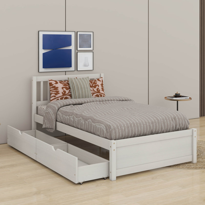 Lit plateforme simple en bois avec 2 tiroirs