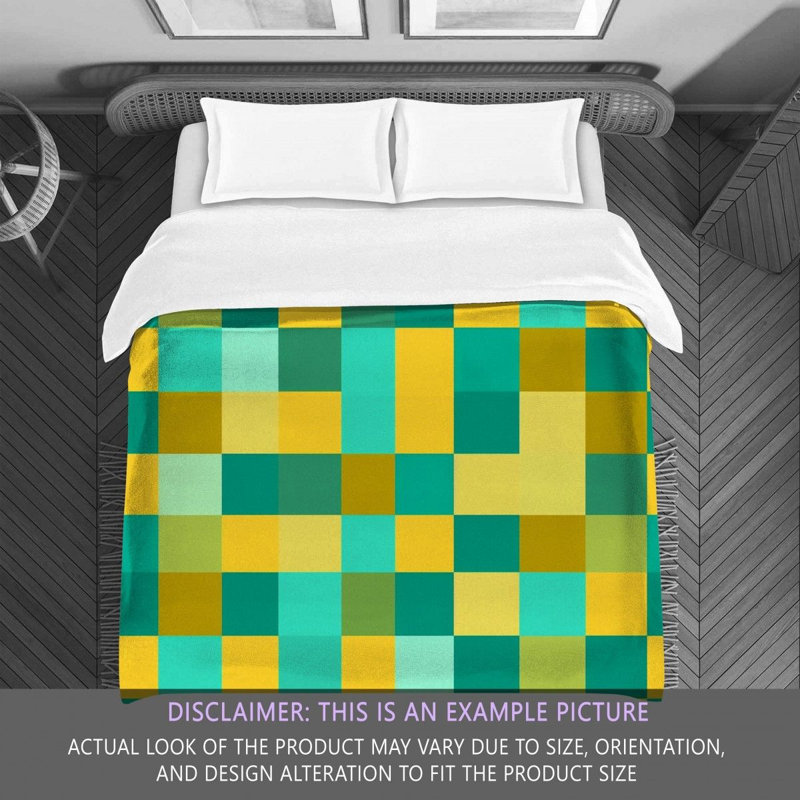Machine Printed Comforter, Turquoise/Yellow Checkered, Twin Comforter