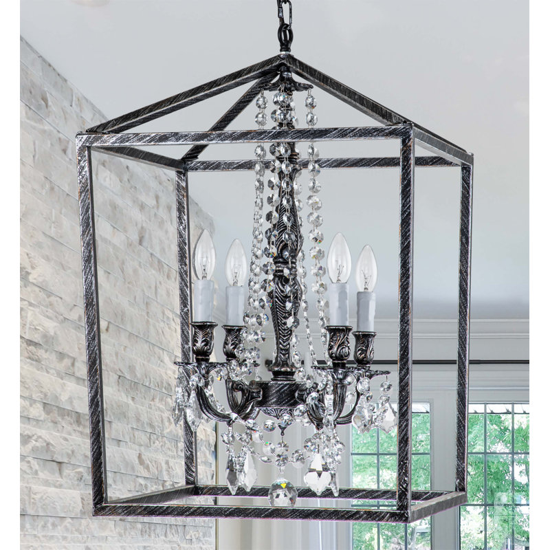Lustre lanterne de foyer moderne en cristal 4 lumières Alena, Noir