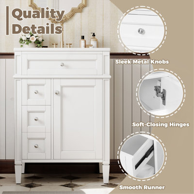Meuble-lavabo 24 po avec lavabo supérieur, meuble-lavabo moderne avec 2 tiroirs et un tiroir basculant, meuble-lavabo simple