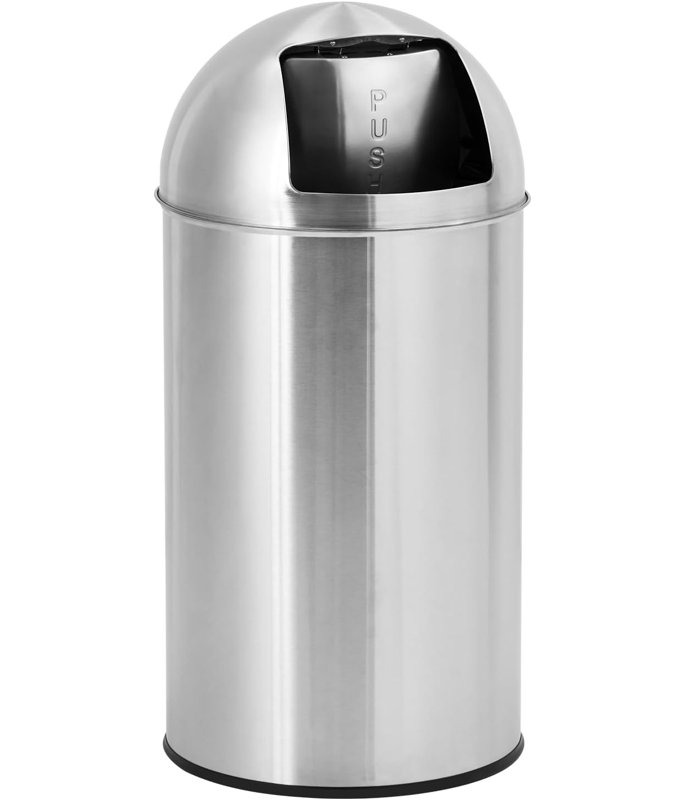 Poubelle commerciale avec couvercle à pousser, poubelle extérieure ronde en acier inoxydable, finition résistante aux empreintes digitales, seau intérieur amovible
