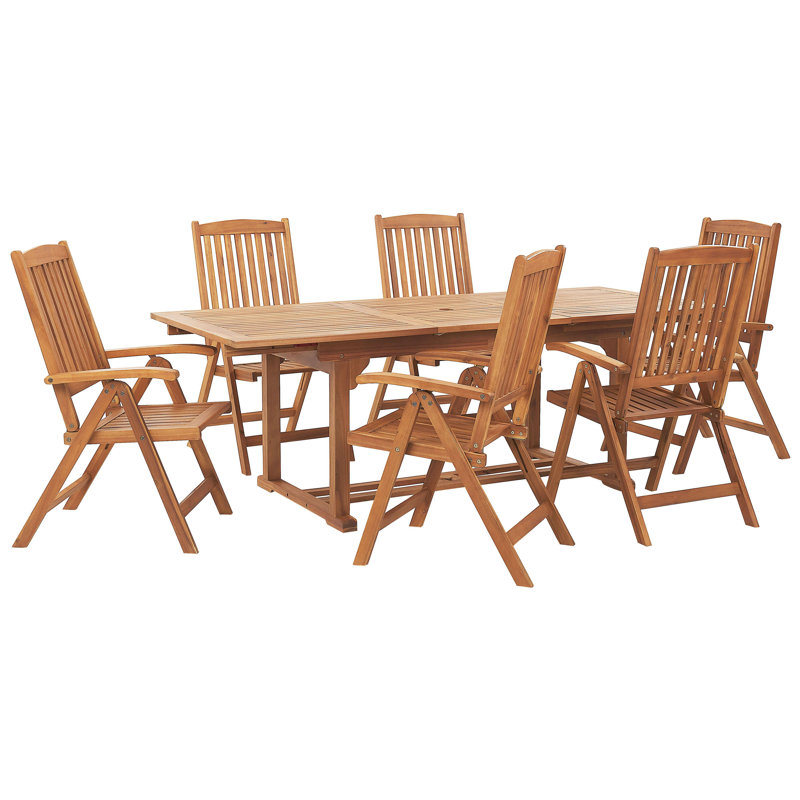 Saguenay 6 - Person Acacia Wood Patio Dining Set with Rectangular Table , Cushions Included