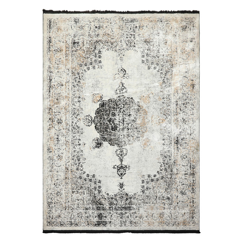 Tapis traditionnel en bambou crème et gris anthracite 300 KPSI 5 pi 2 po x 7 pi 4 po