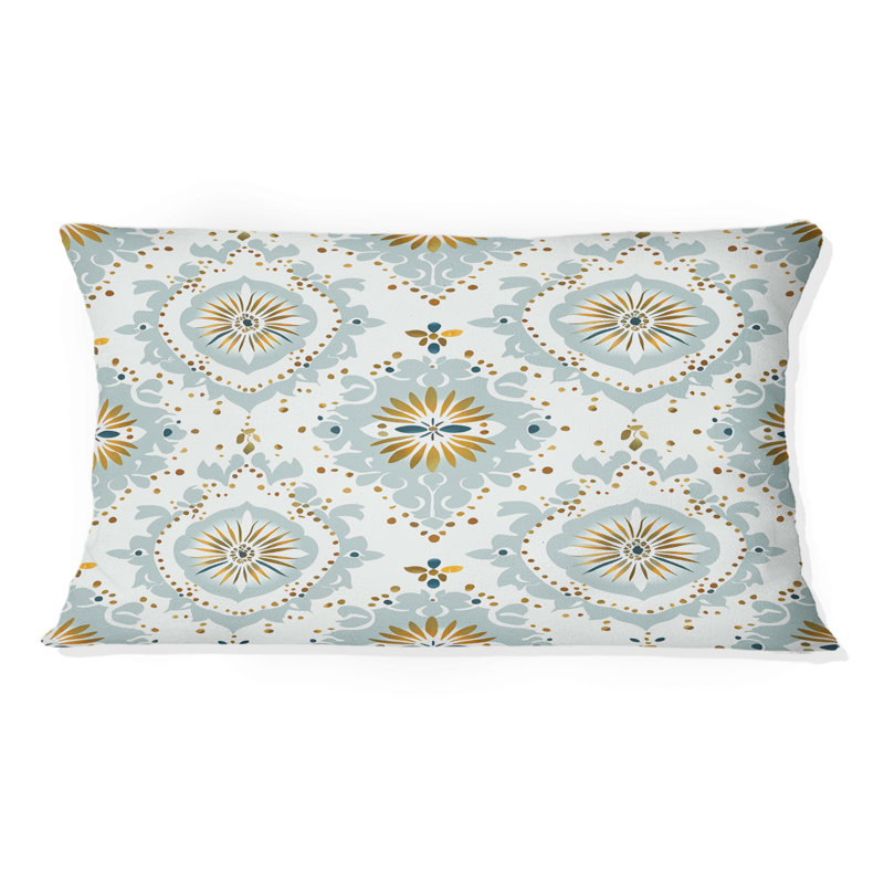 Blue Gold Damask Glamour Print II - Coussin Farmhouse, H 12 po x l 20 po, Forme rectangulaire