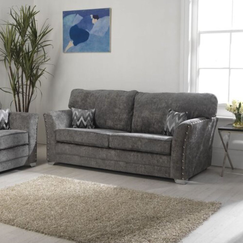 Analeya 3 Seater Chenille Sofa, Silver Plush