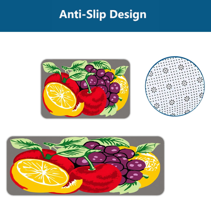 Ensemble de 2 tapis de cuisine rétro à motif de fruits et de raisins