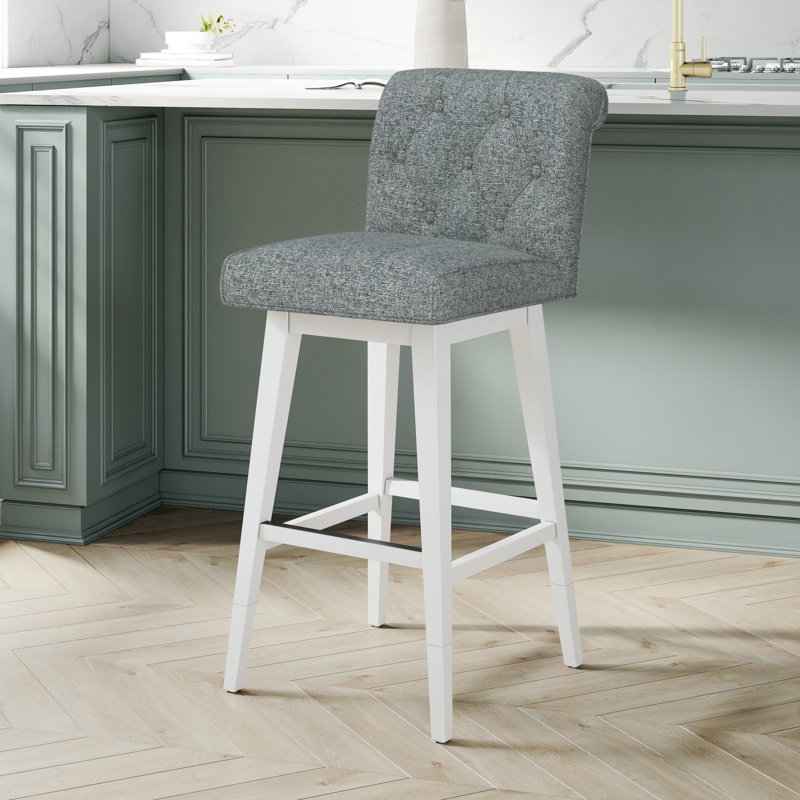 Tabouret pivotant à hauteur réglable en bois et capitonné Dorreen, Graphite, Blanc pur