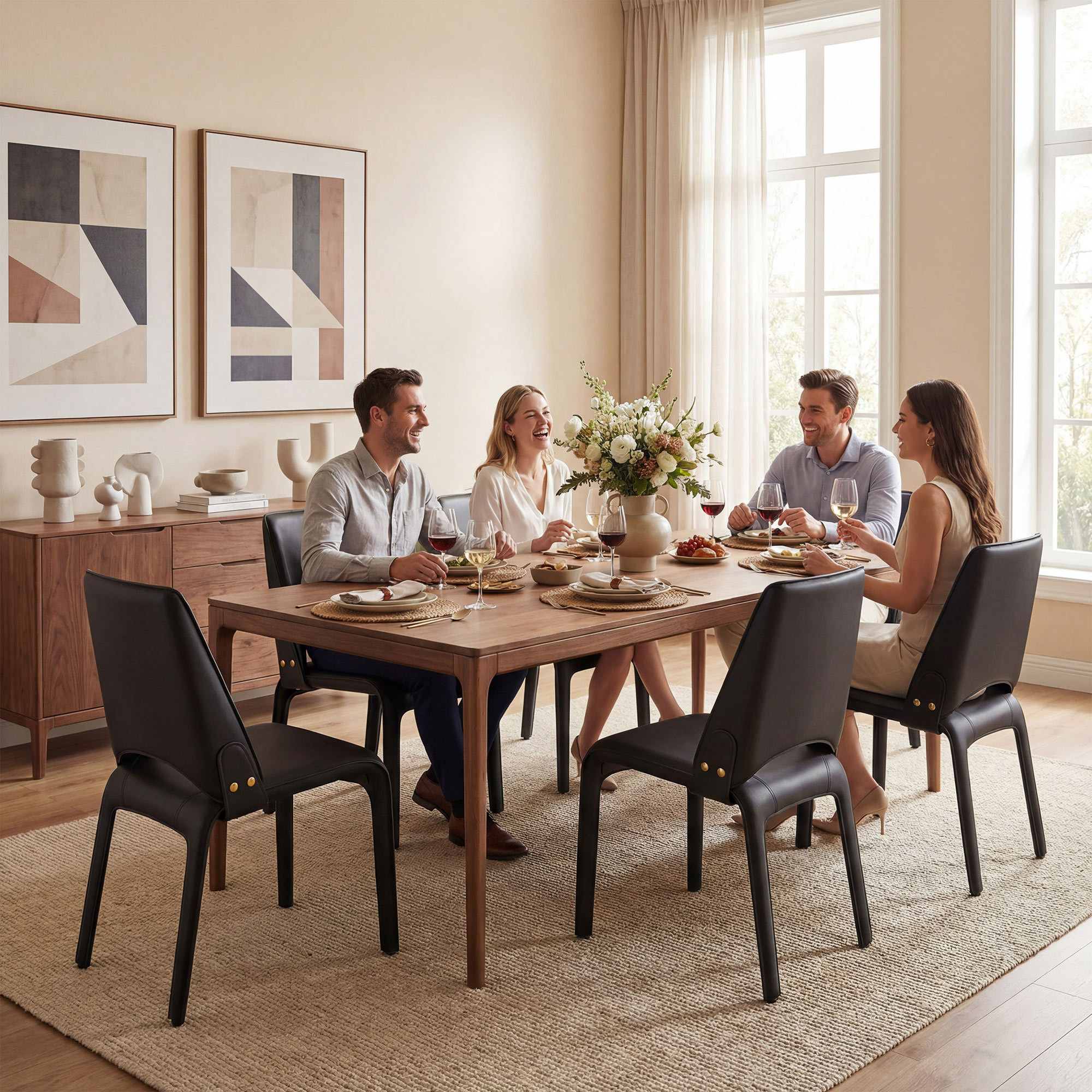 Vannes Vegan Leather Dining Chair, 6, Black, No Assembly Needed