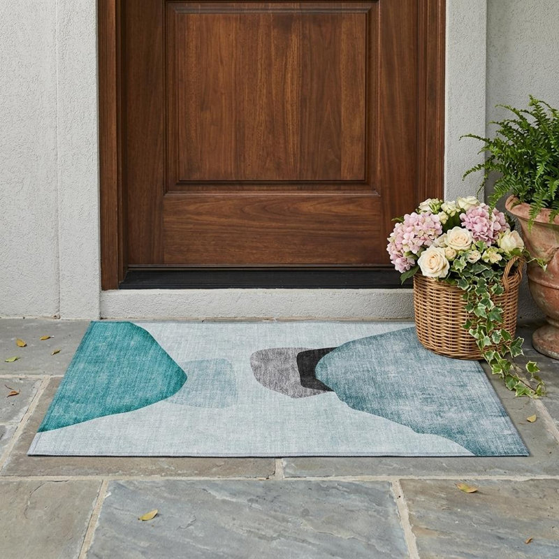 Tapis extérieur antidérapant lavable antidérapant bleu sarcelle 2 pi x 3 pi