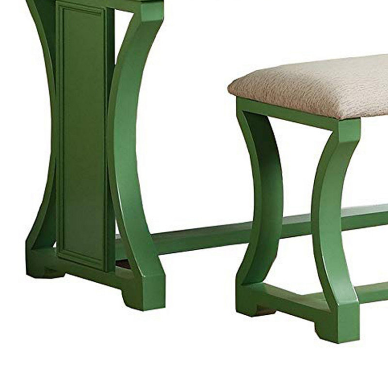 Ensemble coiffeuse avec tabouret et miroir Potterville, Vert