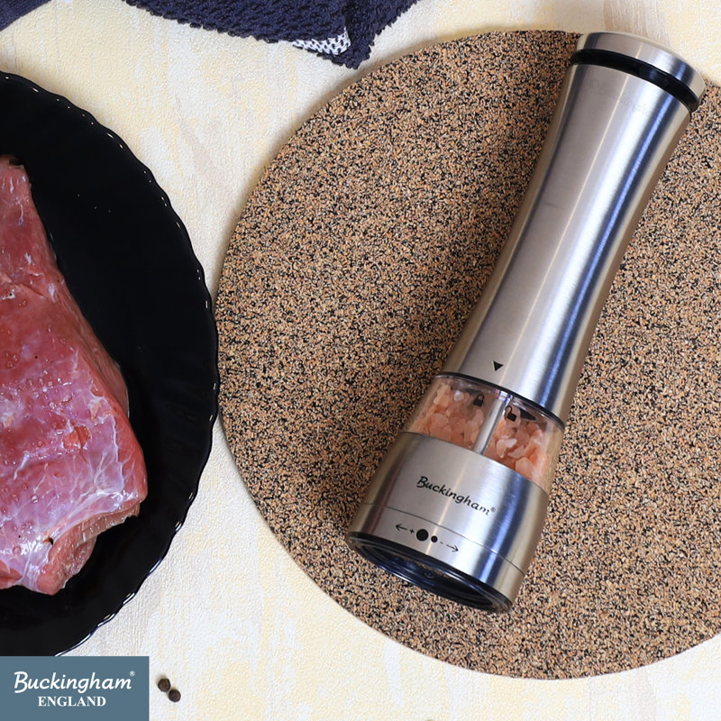 Buckingham Electric Salt & Pepper Mill Set Soft Touch Push Button Battery Operated