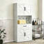 Armoire de rangement robuste en acier blanc de style moderne avec grand comptoir, 71 pouces de hauteur, tablettes réglables, tiroirs et crochets | Idée de cadeau