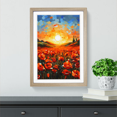 Poppy Field Futurism - Single Picture Frame Print on Wood