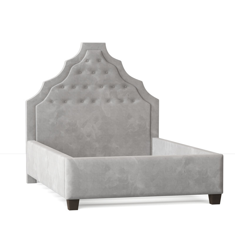 Lit plateforme tapissier Lexi, Grand, Bella en velours performance blanc, Brun acajou