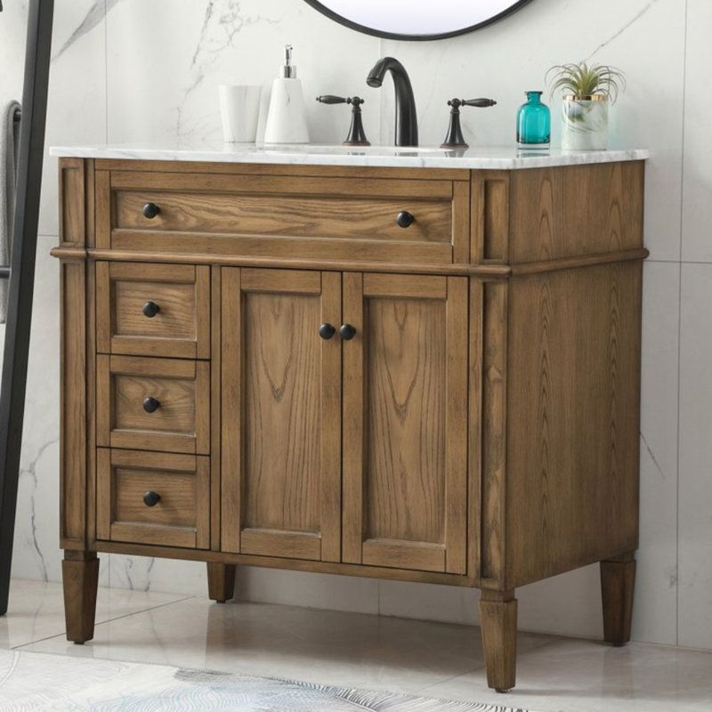 Rivers 36'' Single Bathroom Vanity with Marble Top, Driftwood
