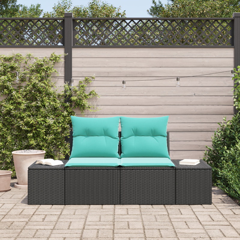  2-Seater Garden Sofa With Cushions Black Poly Rattan